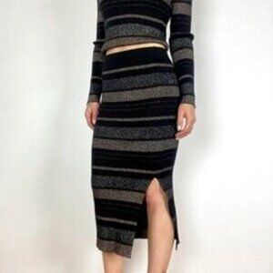 NEW! House of Harlow 1960 Metallic Striped Bodycon Midi Skirt/Dress Size Large
